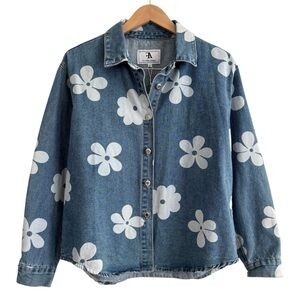 NWT Flying Angel Floral Denim Button-Up Chambray Shirt